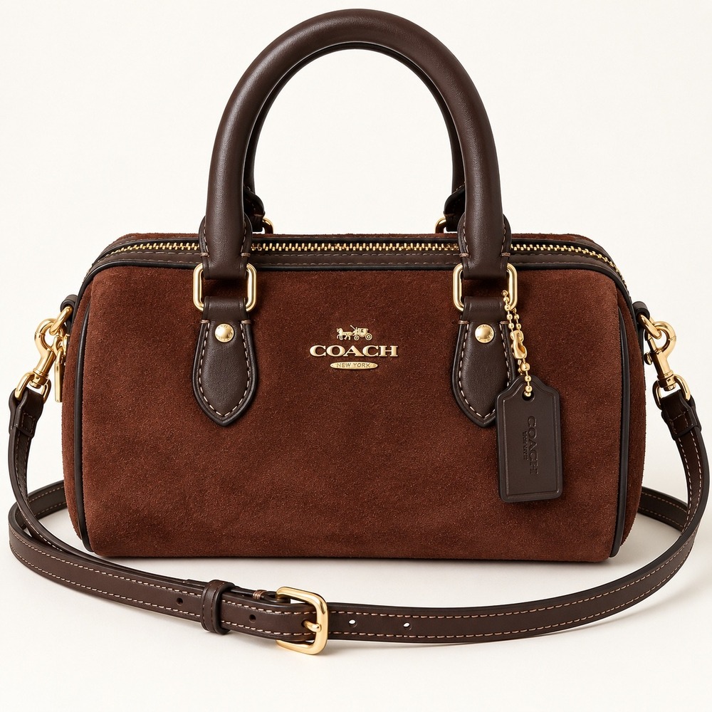 Coach Chocolate Brown Suede Barrel Bag Fall Crossbody Shoulder Purse